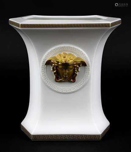Vase, Rosenthal - Porzellan, studio-linie, 2.H.20.Jh., Versace, Dekor Gorgona, hexagonale Form, gold