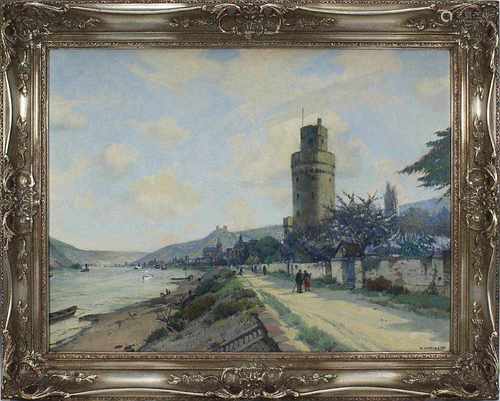 Hartung, Heinrich (Düsseldorf 1888-1966 Koblenz), Ansicht von Oberwesel am Rhein, Öl auf Leinwand,