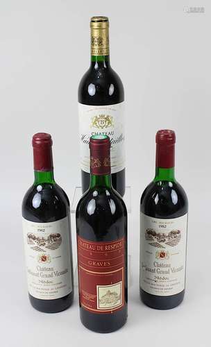 Vier Flaschen Bordeaux 1982er und 1990er, 2 Fl. 1982er Château Sodinant Grand Vicomte, Cru Bourgeois