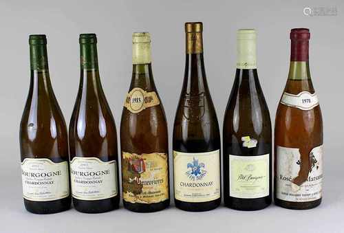 Sechs Flaschen Weißwein und Rosé, Frankreich, verschiedene Anbaugebiete, 1978 - 2005, 1 x 1985