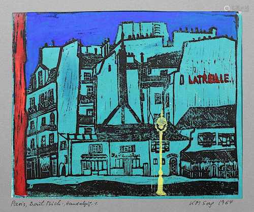 Lackenmacher - Sorg, Katja (Braunfels 1921), 4 Farblinolschnitte aus der Paris Mappe von 1964,