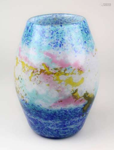 Muller Frères Art-Déco-Vase, unsigniert, Lunéville um 1925, Klarglas mit farbigen
