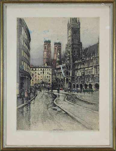 Kasimir, Raoul Robert (Wien 1914-2002 Wien), Marienplatz in München, Farbradierung, am unteren