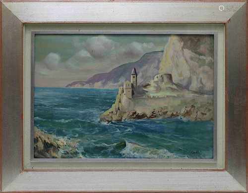 Caselli, Giuseppe (Luzzara 1893 - 1976 La Spezia), Portovenere, Öl/Malkarton, unt. re. signiert,