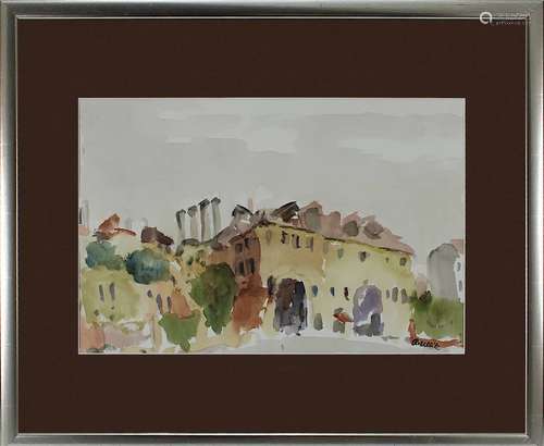 Ullik, Rudolf (Wien 1900 - 1996 Wien), Häuseransicht, Aquarell, unt. re. signiert, 30 x 45 cm (Pp-