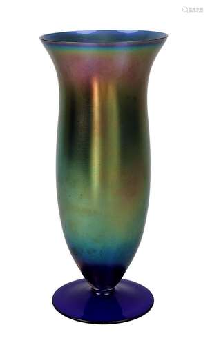 WMF Myra-Vase, Württembergische Metallfabrik, Geislingen/Steige 1936, Klarglas mit kobaltblauem Glas