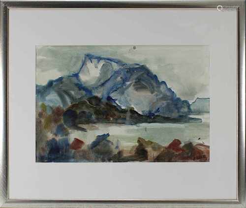 Ullik, Rudolf (Wien 1900 - 1996 Wien), Blick auf einen Gebirgssee, Aquarell, unt. re. signiert, 30 x