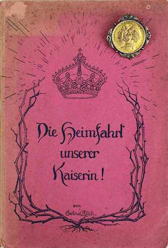 Brosche und Schrift zum deutschen Kaiserhaus, 1. Drittel 20 Jh.: Brosche mit vergoldeter