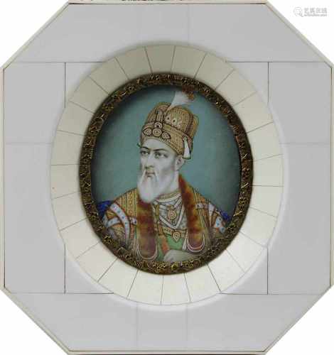 Bahadur Shah II, indisches Miniaturportrait, Tempera auf Elfenbein, Indien um 1900, sehr fein