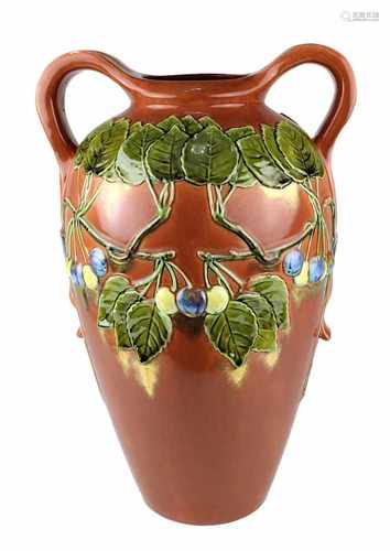 Dressler, Julius, Jugendstil-Majolika-Vase, Biela (Belá) um 1910, große Keramikvase, heller