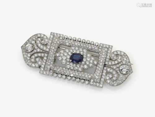A Diamond and Sapphire Brooch