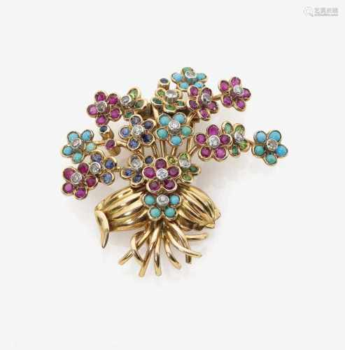 A Multi-Gemstone and Diamond set Floral Spray Brooch/Clothes Pin
