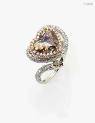 A Heart-Shaped Fancy Dark Orangy Brown Diamond Ring