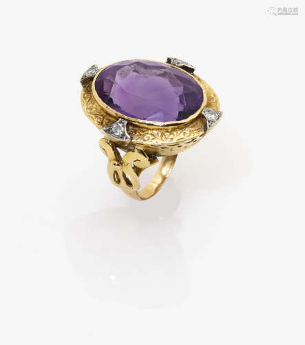 An Amethyst and Diamond Plaque Ring