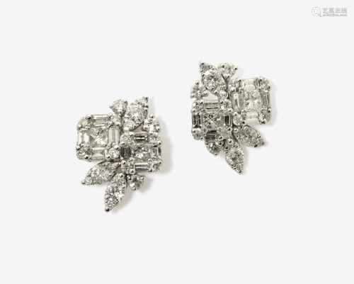 A Pair of Stylised Floral Diamond Earrings
