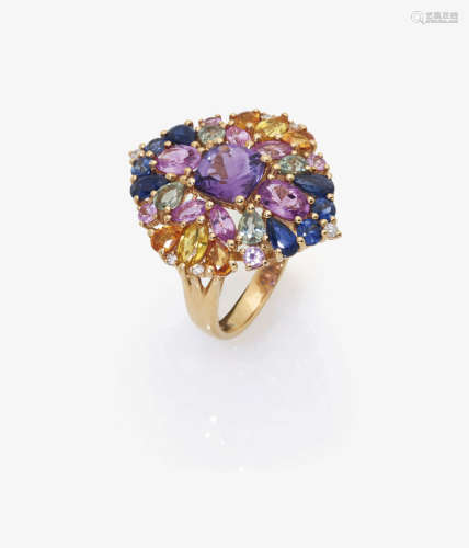 An Amethyst and Vari-Coloured Sapphire Cocktail Ring Germany, 2010s