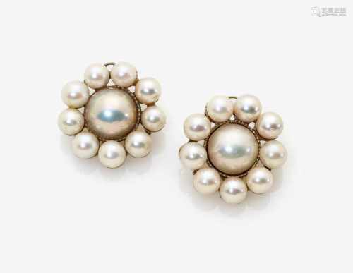 A Pair of Cultured Pearl Ear Clips