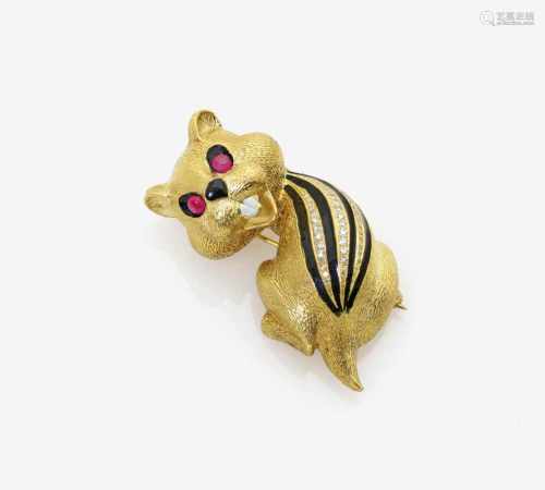 An Enamel, Ruby and Diamond Brooch in the Form of a Chipmunk