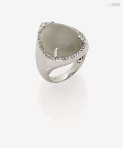 A Moonstone and Diamond Ring