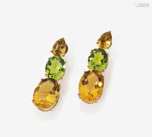 A Pair of Citrine and Peridot Earrings