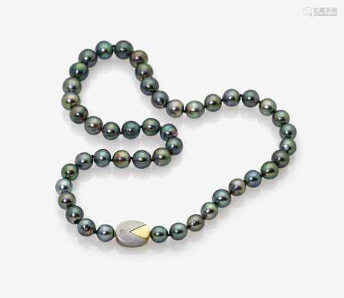 A Tahiti Cultured Pearl Necklace with Diamond set Clasp