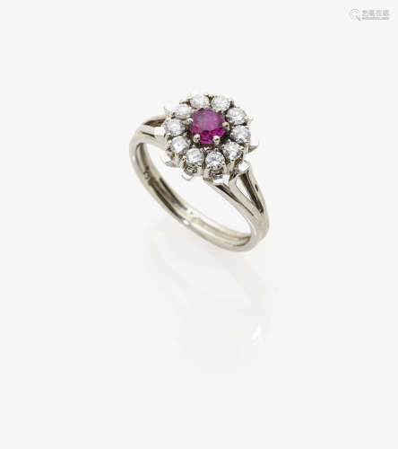 A Diamond and Ruby Cluster Ring