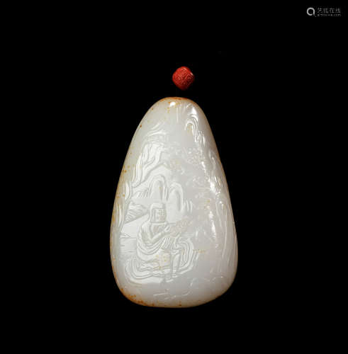 Qing Dynastyy - Carved Heitan Jade Ornament