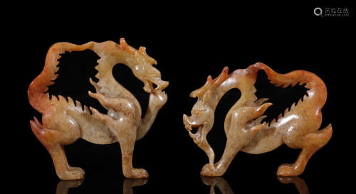 Liao Dynastyy - Pair of Hetian Jade Dragon