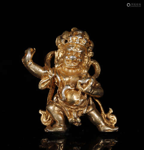 Qing Dynastyy - Gilt Silver Dharmapala Statue