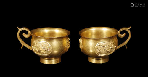 Qing Dynastyy - Pair of Gilt Wine Cup