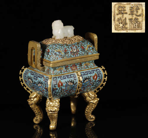 Qing Dynastyy-Cloisonne Censer Carved 