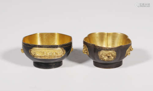 Qing Dynastyy - Pair of Gilt Wine Cups