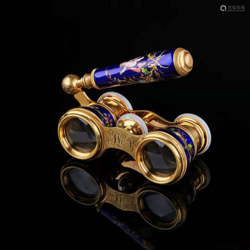 19th Century Vitreous Enamel Binocular