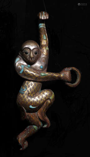 Warring State-Monkey Shape Gold Silver on Bronze Buckle