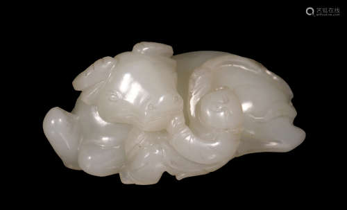Qing Dynastyy - Figure and Ox Shape Hetian Jade Ornament