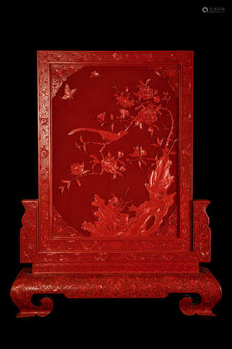 A FLOWERS AND BIRDS LACQUERED SCREEN漆器花鳥紋屏風