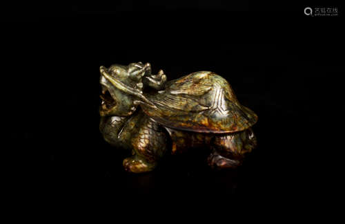 A DRAGON TURTLE CARVING STONE龍龜雕件