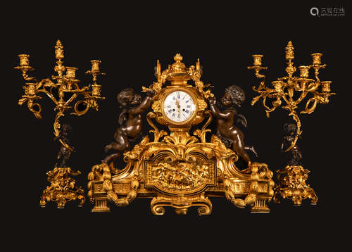 COPPER GILT FRENCH CLOCK THREE-PIECE銅鍍金法式三件套