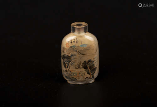 A 'ZHOU LE YUAN' MARK SNUFF BOTTLE WITH INNER PAINTING“周樂元”款玻璃內畫鼻煙壺