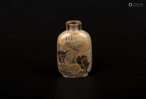 A 'ZHOU LE YUAN' MARK SNUFF BOTTLE WITH INNER PAINTING“周樂元”款玻璃內畫鼻煙壺