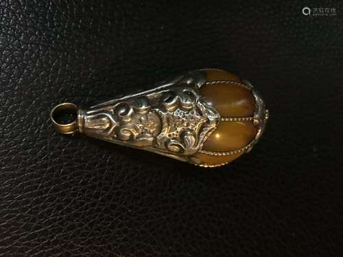 all natural Tibetan silver amber pendant