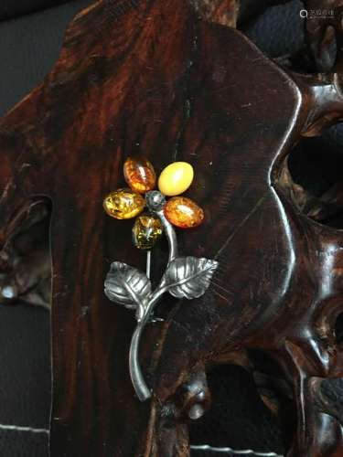 all natural amber brooch