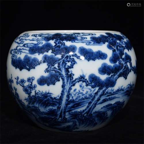 A Chinese Blue and White Porcelain Brush Washer