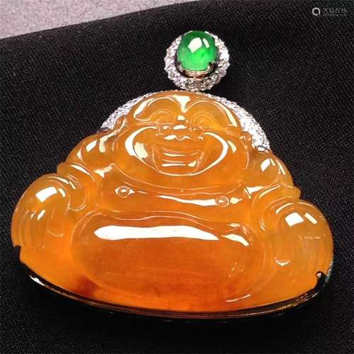 A Chinese Yellow Jadeite Buddha Pendant