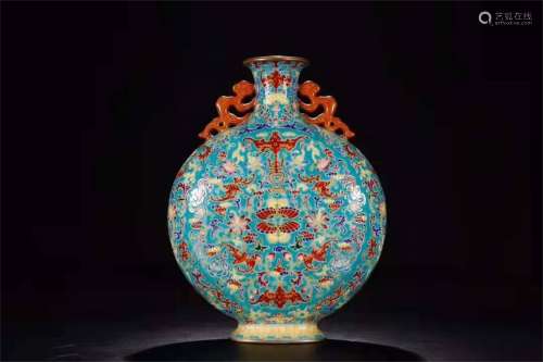A Chinese Enamel Gilt Floral Porcelain Flask 