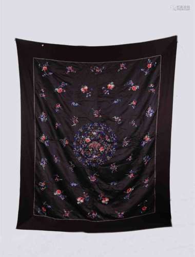 A Chinese Black Ground Floral Embroidery