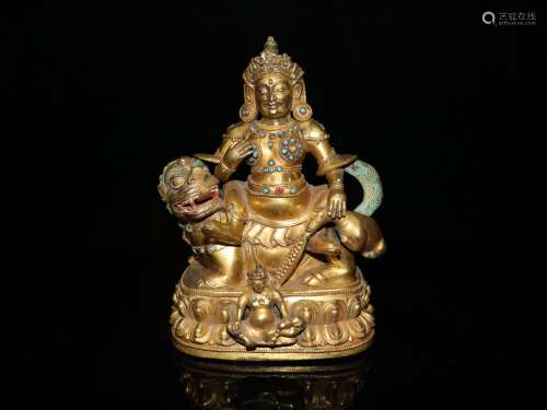 A Chinese Bronze Gilding Statue of Yellow Fortune God