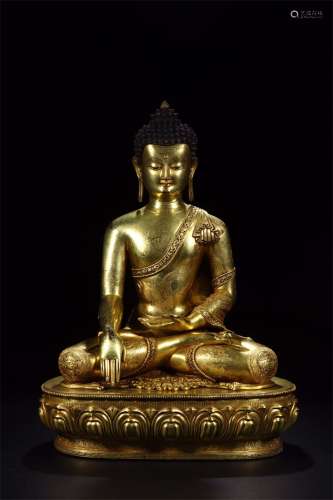 A Chinese Bronze Gilding Sitting Statue of Sakyamuni