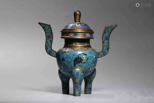 A Chinese Bronze Enamel Three-legged Incense Burner