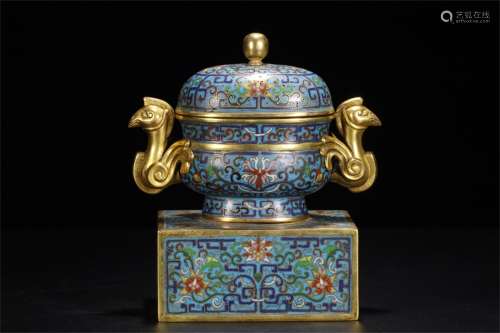 A Chinese Cloisonne Double-eared Incense Burner